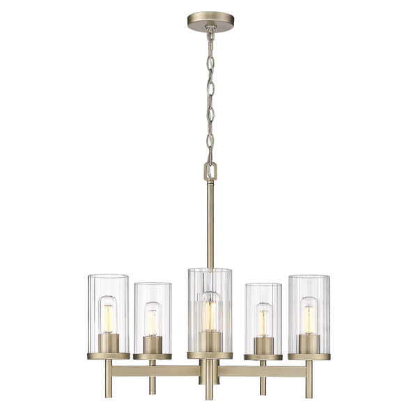 Winslett White Gold Five-Light Chandelier with Ribbed Clear Glass Shade, image 1